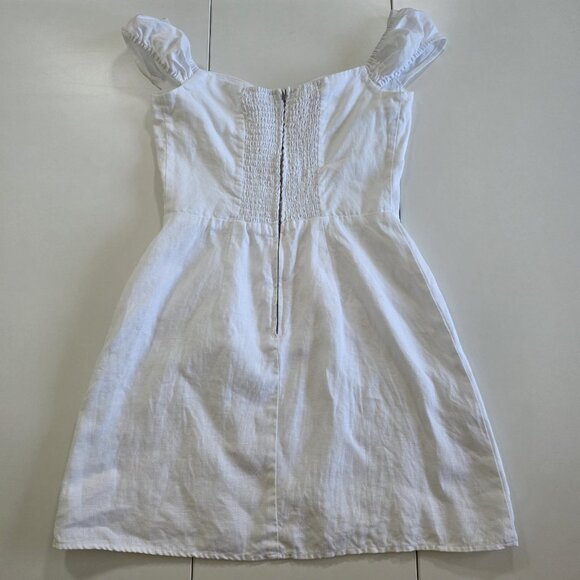 Reformation Linen Mini Dress Sz 2 White Smoked Back Lined Sleeveless Monochrome - Picture 13 of 15